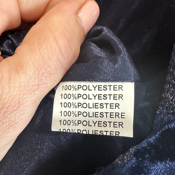 Navy Blue & Gold Velvet Sequin Open Back Long Sleeve Romper - Picture 9 of 9